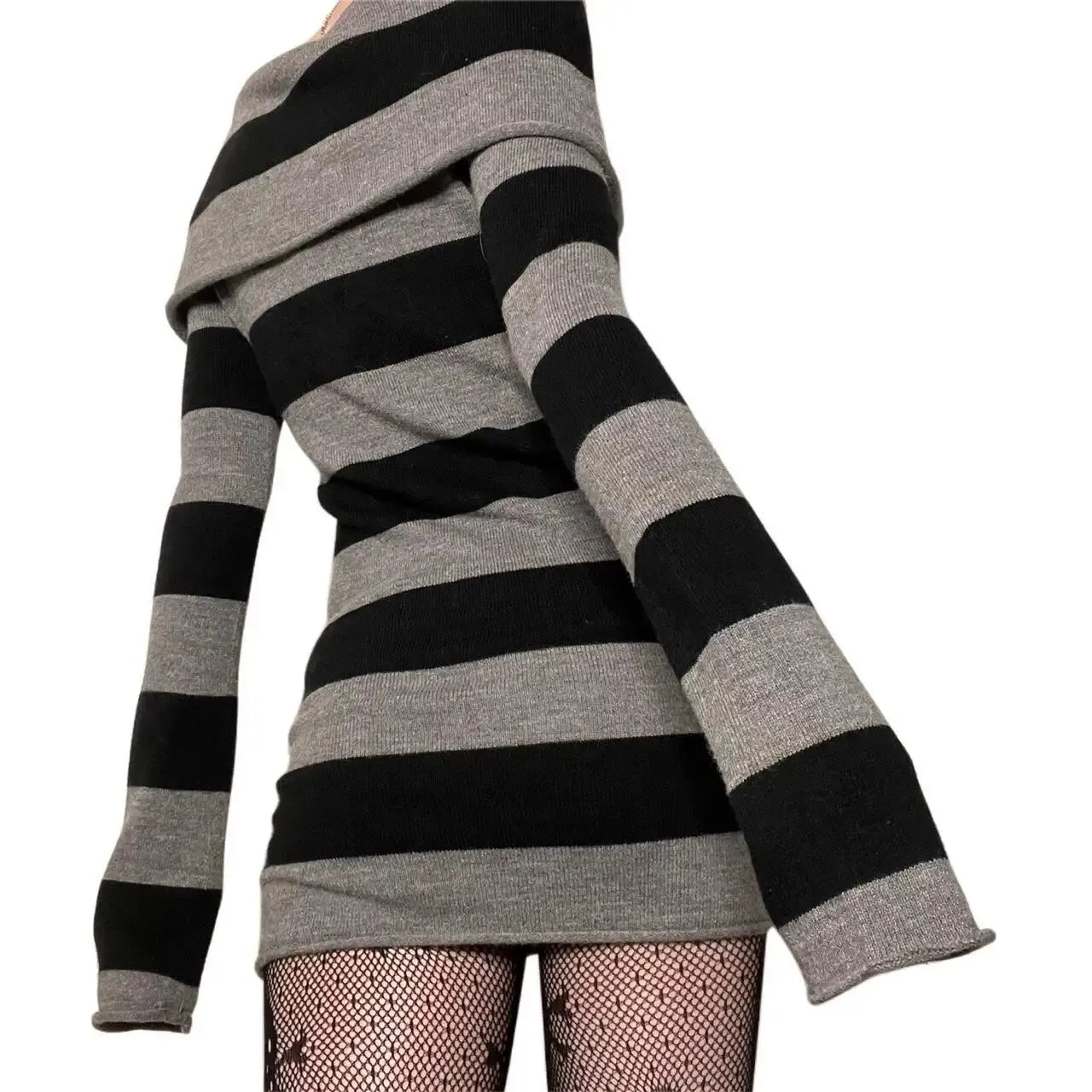 Women’s Striped Mini Bodycon Dress — Boat Neck Off-Shoulder Long Sleeve Hip-Wrapped Party Dress for Spring & Autumn