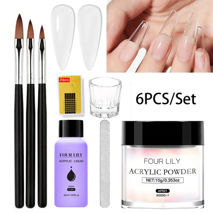FOUR LILY Acrylic Nail Kit - Acrylic Powder, Liquid & Brush Set for Nail Extensions and Manicure