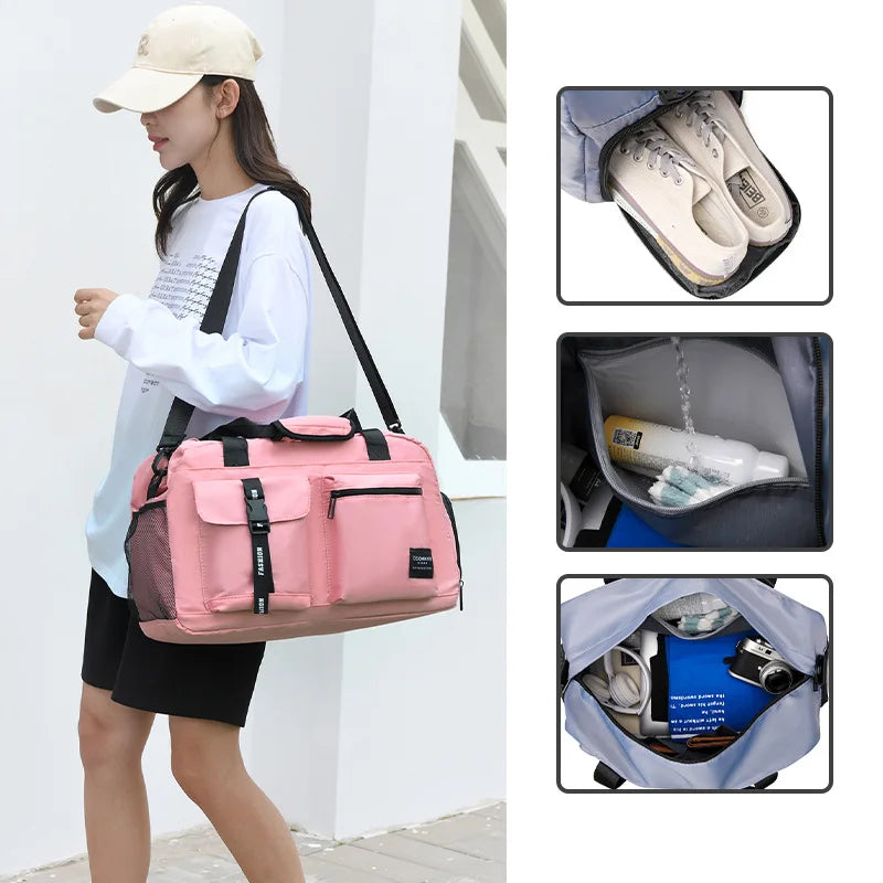 Large Fitness & Sports Duffel Bag – Women’s Gym, Yoga, Swimming Travel Backpack with Dry/Wet Shoes Pocket