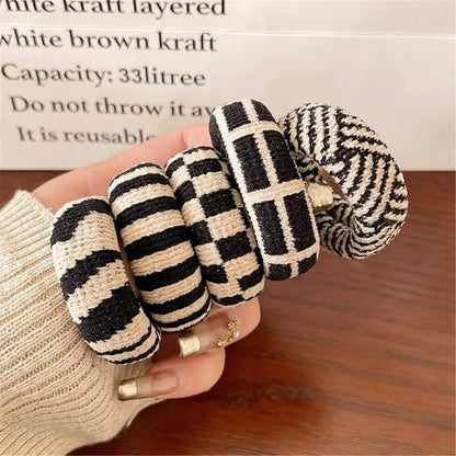 Seamless Checkered Hair Ties - 5-Piece High-Elasticity Traceless Hair Bands