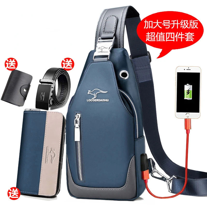 Men's Waterproof Oxford Chest Bag – Korean Style Casual Sport Crossbody Shoulder Messenger Bag