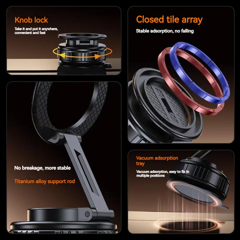 Universal Metal Magnetic Car Phone Holder – Adjustable Vacuum Suction Stand for Mirror, Gym, Bath & Home Use