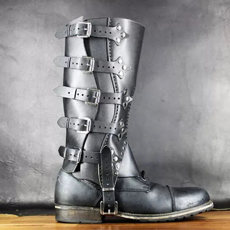 Medieval Knight Warrior Shin Guards, Leather Strap Armor Gaiters & Boot Covers, Renaissance LARP Costume Greaves & Spats Accessories