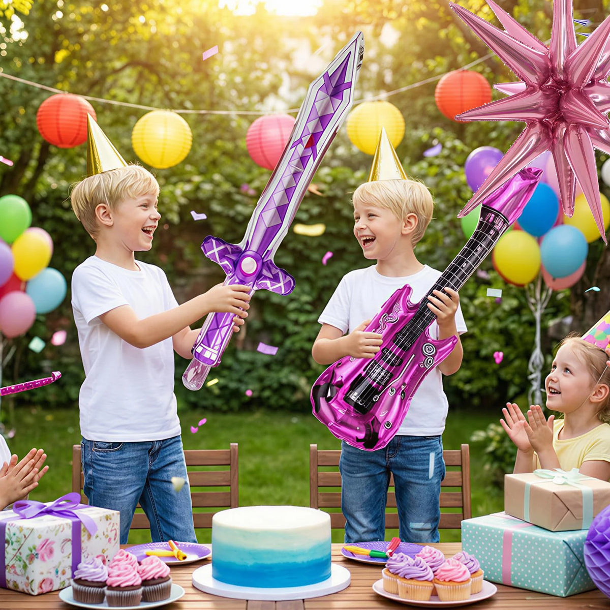7-Piece K-Pop Balloon Set - Pink and Purple Music-Themed Party Decorations for Birthdays, Concerts, and K-Pop Celebrations