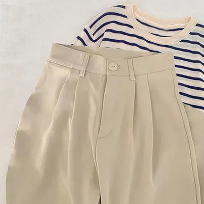High Waist Women’s Suit Pants – Straight Office Trousers, Casual Button Loose Black Pants for Fall 2024