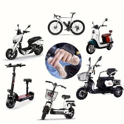 Winter Plush Handlebar Covers - Warm Non-Slip Windproof Grip Gloves for Electric Scooter, Motorcycle & Tricycle