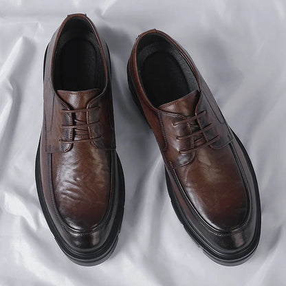 Men’s Cow Leather Dress Shoes with Platform Heel - British Style Casual Wedding & Groom Shoes, Breathable Fashion Formal Footwear