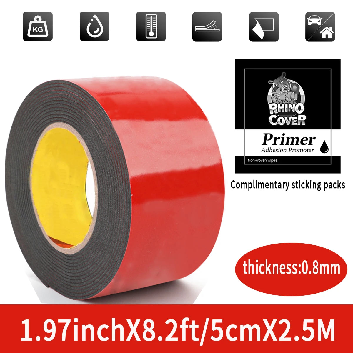 Extra Strong Double-Sided Acrylic Foam Tape – Waterproof, High-Temp Mounting Pad for Car & Home Use