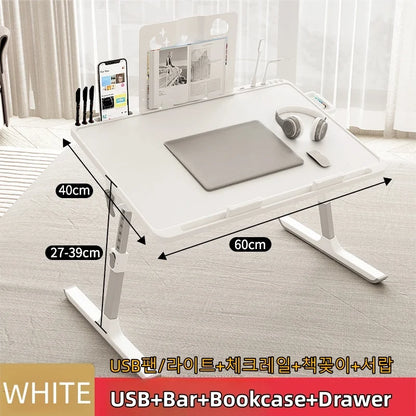 Adjustable Laptop Bed Tray Table – Portable Foldable Desk with Storage Drawer for Sofa & Lap Use