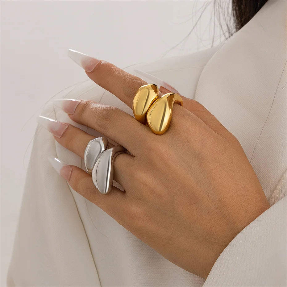 Ingemark Punk Snake Ring – Exaggerated Water Drop Geometric Adjustable Open Finger Ring for Women, Vintage Couple Jewelry