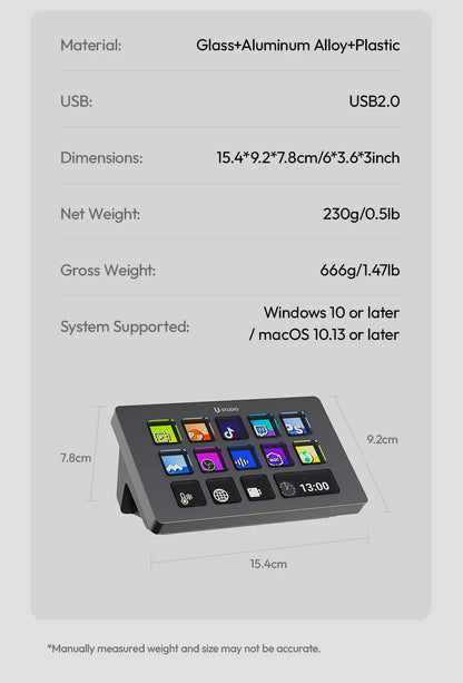 Ulanzi D200 Live Streaming Controller – 13 LCD Keys for Vlog, Content Creation, Photo & Video Editing, Gaming, Office Work
