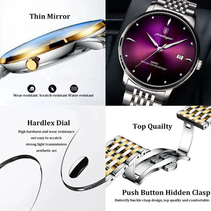 POEDAGAR Luxury Men's Sports Watch — Waterproof Luminous Stainless Steel Quartz Wristwatch with Date