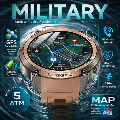Military GPS Smartwatch for Men - 1.43" AMOLED Display, Bluetooth Calls, Compass, 5ATM Waterproof & 170+ Sports Modes