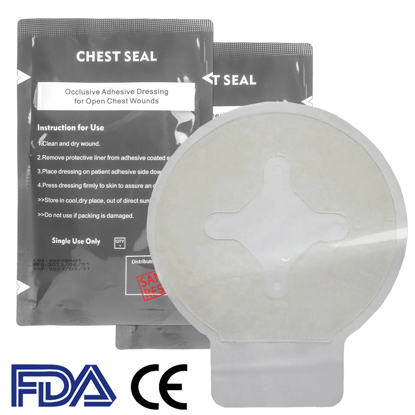 Medical Chest Seal Vented Dressing - Hyfin IFAK Bandage for First Aid Kits, Outdoor Emergency Medical Treatment