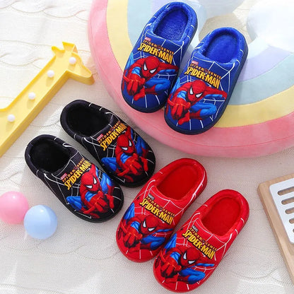 Cartoon Spider-Man Cotton Slippers – Warm Autumn & Winter Indoor Shoes for Kids, Boys’ Fashion Footwear