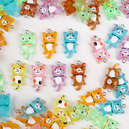 Cartoon Cat Resin Charms - 10-Piece 3D Luminous Animal Pendants for DIY Bracelets & Necklaces