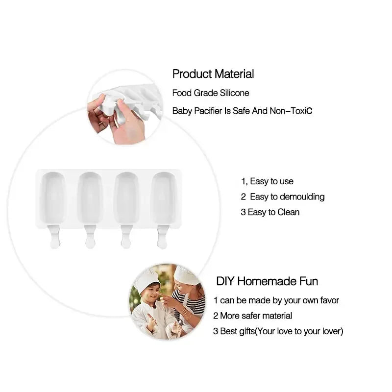 Silicone Ice Cream Popsicle Mold — DIY Homemade Dessert & Fruit Juice Cube Maker with Sticks