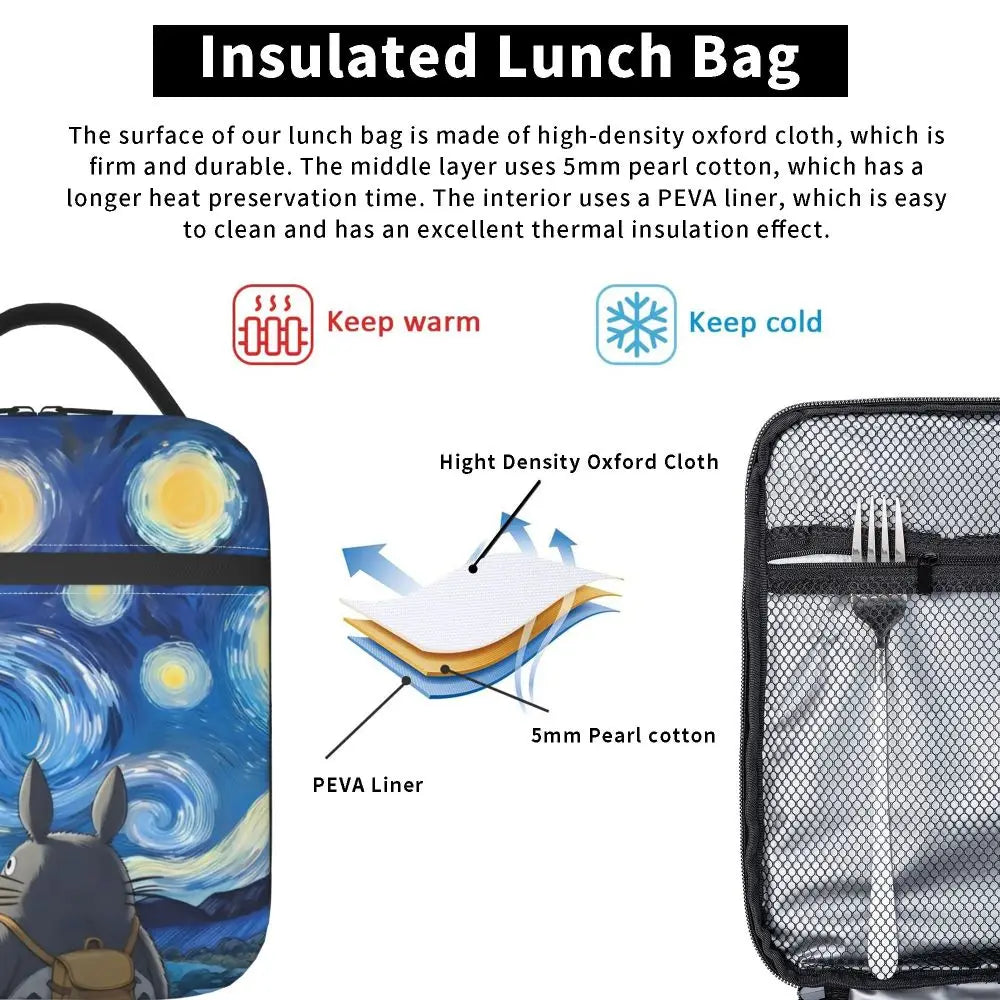 Totoro Miyazaki Anime Insulated Lunch Tote Bag – Portable Thermal Cooler for School & Office