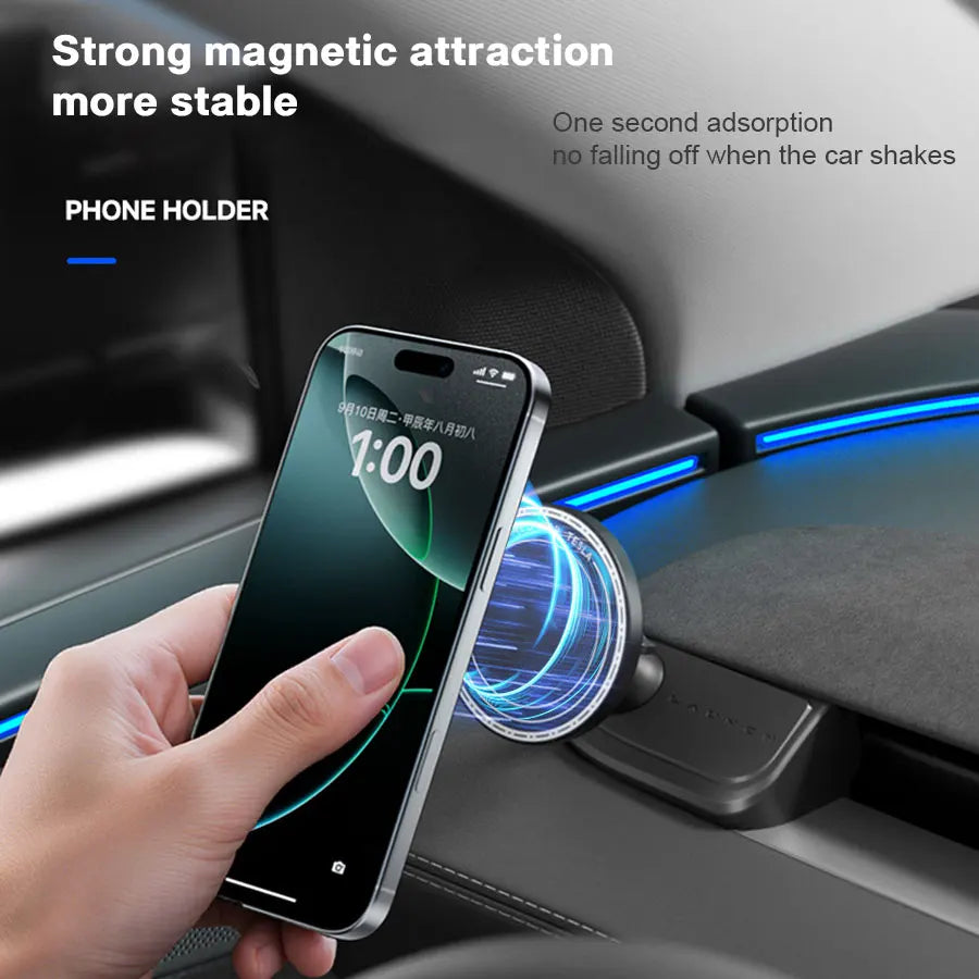 Magnetic Tesla Phone Holder – 360° Rotatable Car Mount for Model 3 Highland and Model Y Juniper