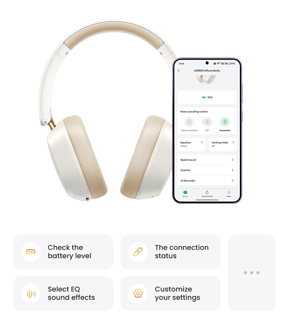 UGREEN Choice Max5c Wireless Bluetooth Headphones — 43dB ANC, Hi-Res LDAC, 75H Battery & Spatial Audio Earbuds