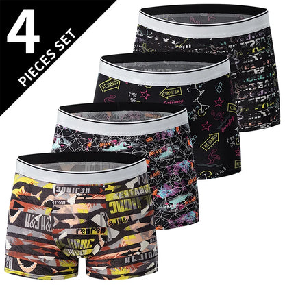 4-Piece Men's Fashion Boxer Shorts – European & American Size, Comfortable & Breathable Plus Size with Elastic Waist