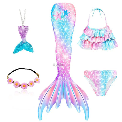 Kids Mermaid Tail Swim Costume - Girls Mermaid Swimsuit for Swimming, Cosplay & Birthday Party Dress Up