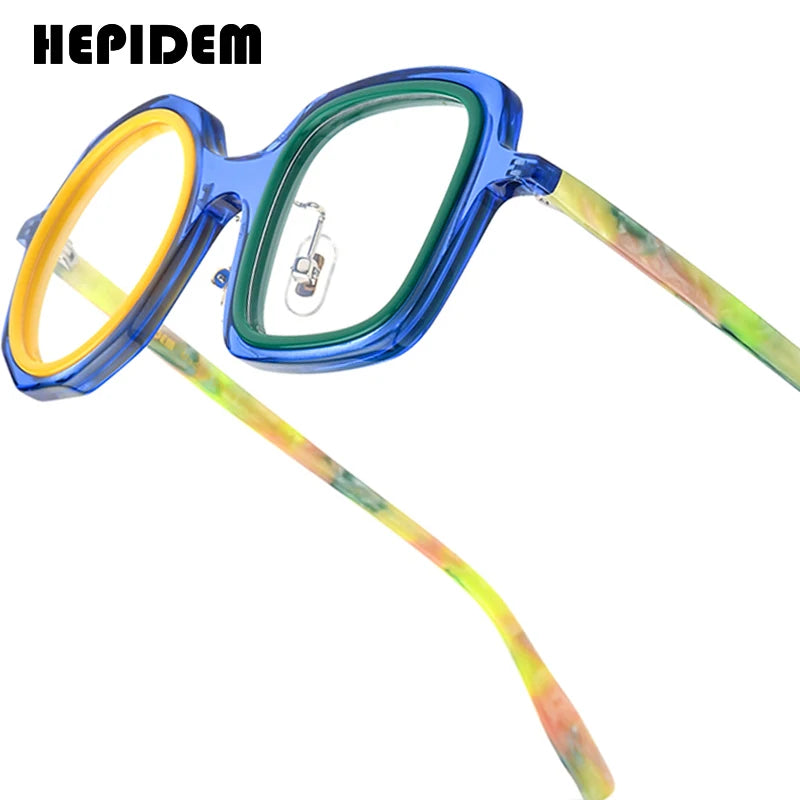 FONEX HEPIDEM Acetate Eyeglass Frames - Retro Round Vintage Eyewear for Men & Women
