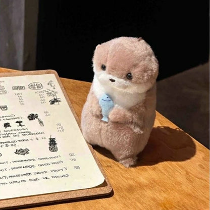 Cute Otters Holding Fish Plush Keyring - Lightweight Hanging Pendant, School Bag, Key Wallet & Toy Gift (11cm)