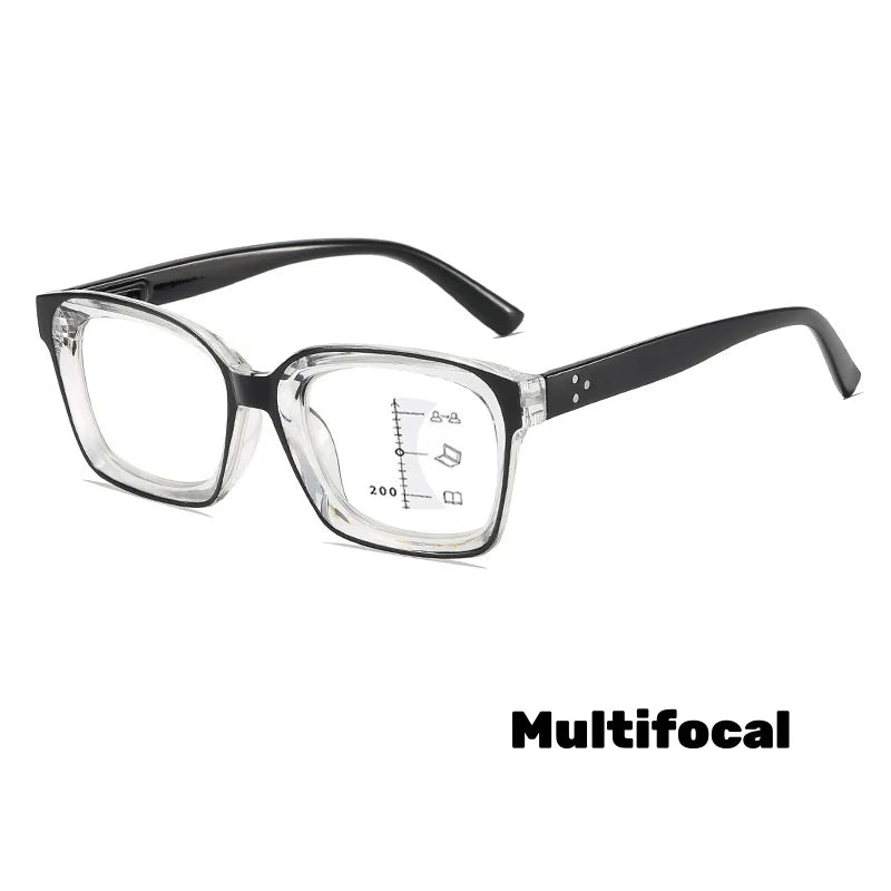 Photochromic Multifocal Reading Glasses – Ultralight Progressive Square Frame Anti-UV Presbyopia Eyewear for Men & Women