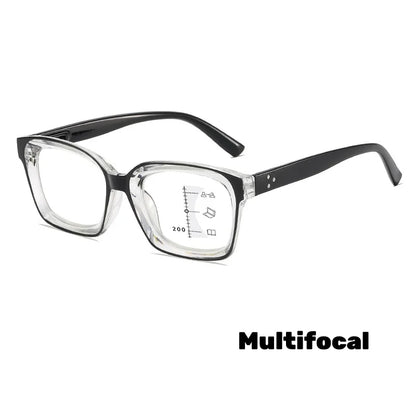 Photochromic Multifocal Reading Glasses – Ultralight Progressive Square Frame Anti-UV Presbyopia Eyewear for Men & Women