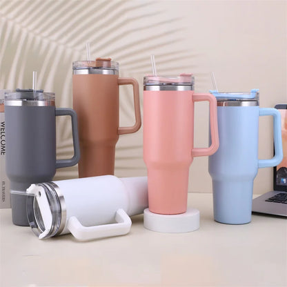 40oz Stainless Steel Insulated Water Bottle with Handle – Cold-keeping Tumbler with Lid, Straw, and Mug for Summer Outdoor Activities