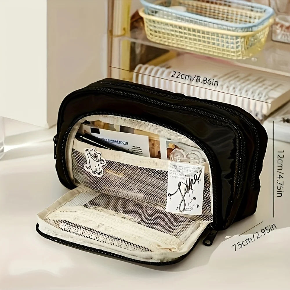 Large Capacity Pencil Case - Portable Handheld Pen Pouch and Cosmetic Storage Bag for School Office and Travel