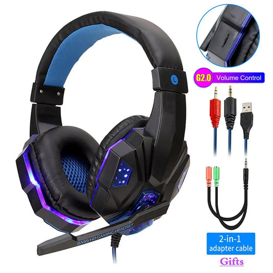 Professional LED Wired Gaming Headphones with Microphone – Stereo Bass PC, PS4, PS5, Xbox Headset for Gamers