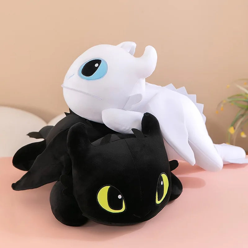 30/40cm Plush Dragon Toys — Kawaii White & Black Dinosaur Stuffed Animals for Boys & Girls
