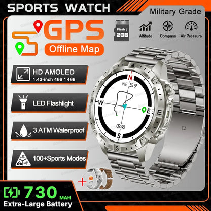 All-Terrain GPS Sports Smartwatch - Offline Maps, Altimeter, Barometer, Compass, 3ATM Waterproof & 730mAh Battery
