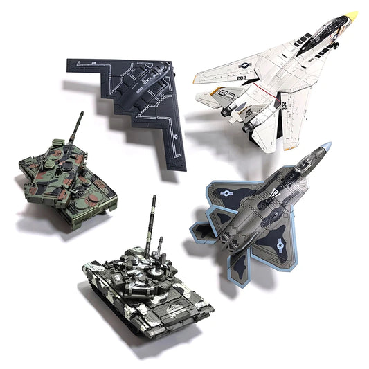 Military Building Blocks Set - F-22 F-14 Fighter Jets & Leopard 2A7 M1A2 T-90 Tank Model Toys for Boys Gifts