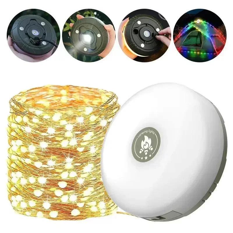 4-in-1 LED Camping Lamp Strip – 10M Waterproof Light Belt for Tent, Room & Outdoor Garden Decoration
