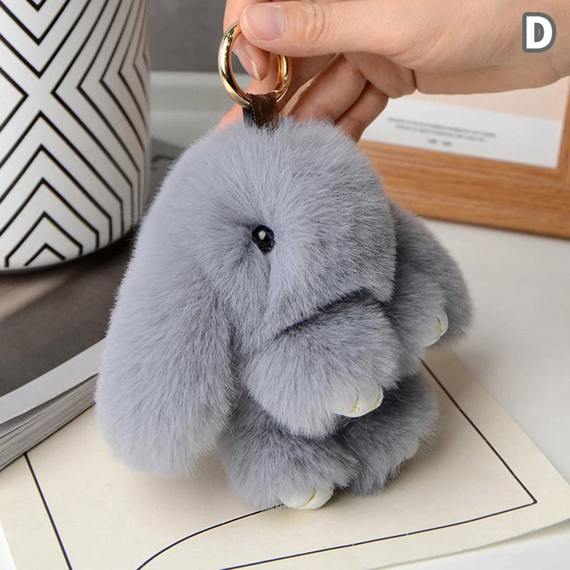 15cm Rabbit Fur Keychain - Fluffy Bag Charm, Car Key Pendant & Gift Accessory for Women
