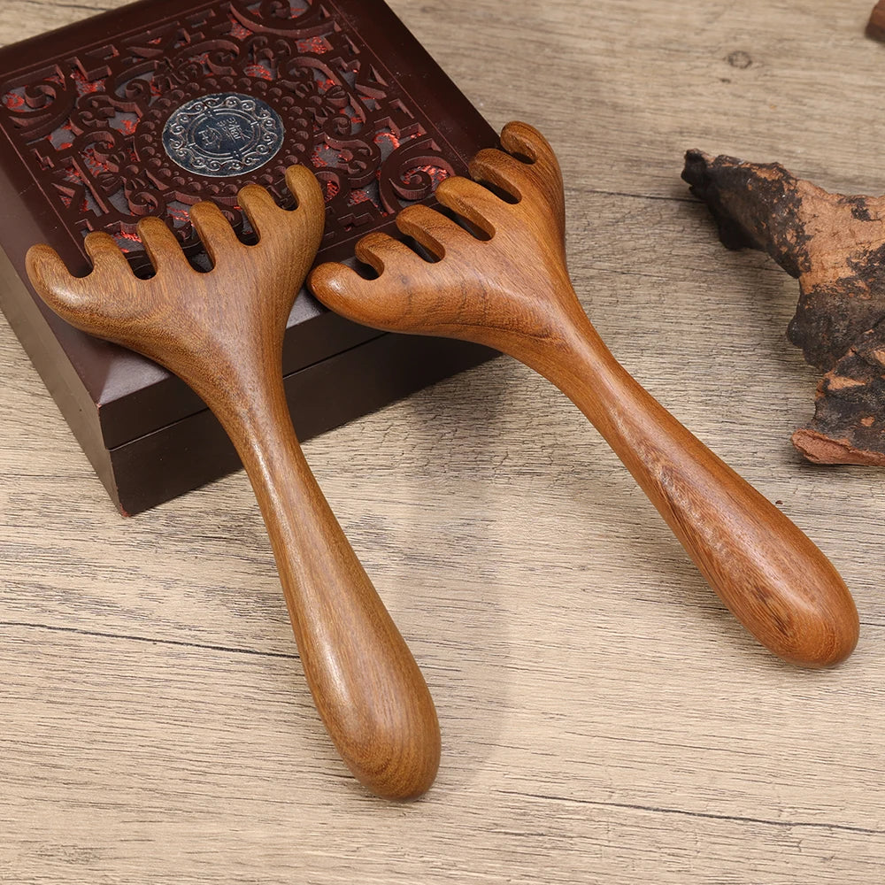 Head Meridian Massage Comb – Anti-Static Natural Wooden Wide Tooth, Six-Claw Gua Sha Tool for Spa & Blood Circulation