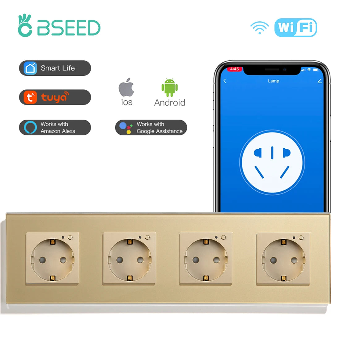 Bseed Smart WiFi Socket – EU Standard Intelligent Outlet, Compatible with Tuya App, Google & Alexa, Timer Function Home Improvement Plug