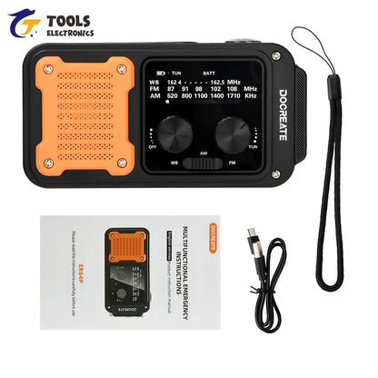 7-in-1 Emergency Radio - AM/FM/WB Portable Solar & Hand-Crank Survival Radio for Outdoor Use