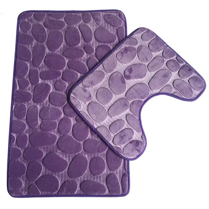 2PC Set Funnel Cobblestone Anti-Slip Bathroom Mat - Toilet Rug, New Bath Mat Set