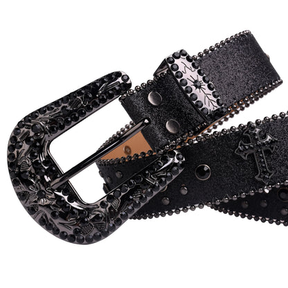 Women's Rhinestone Western Belt – Fashion Leather Cowboy Belt with Man-Made Diamonds for Jeans & Outfits