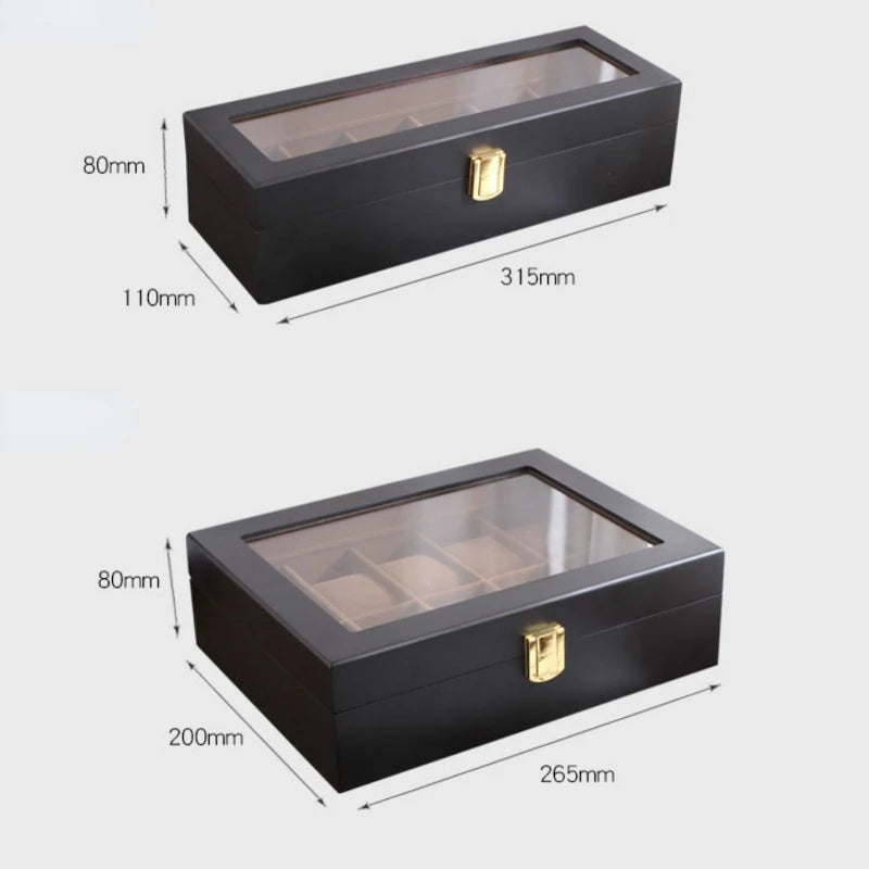Handmade Luxury Wooden Watch Box – 6/10/12 Grid Display Case & Jewelry Organizer for Watches