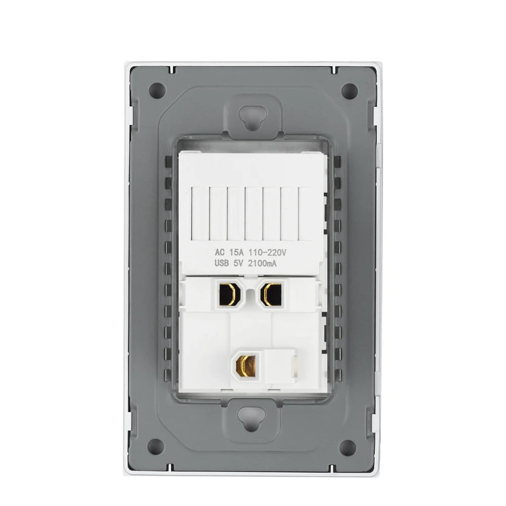 US Plug with USB Type-C Charging Port – 5V 2.1A, Household Electrical Wall Outlet for America & Mexico, 118x72mm PC Panel
