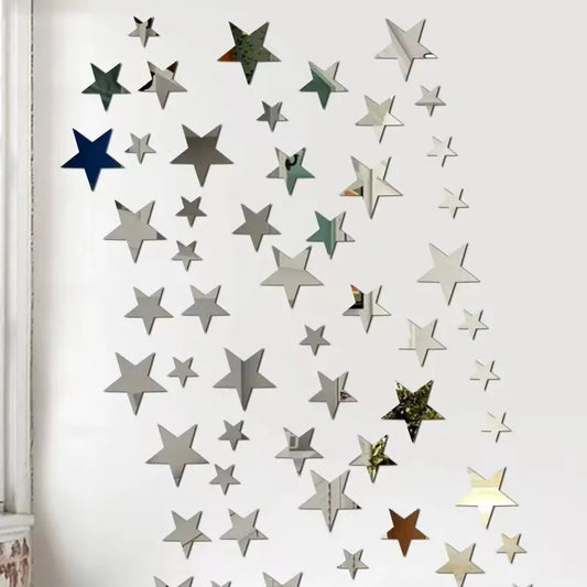 20pcs Acrylic Star Mirror Wall Stickers – Cartoon Starry Wall Decals for Kids Room, Home Decor & Cute Wall Art Murals