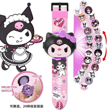 Kawaii Kitty 3D Projection Digital Watch – Cute Anime Figure Flip Watch for Kids