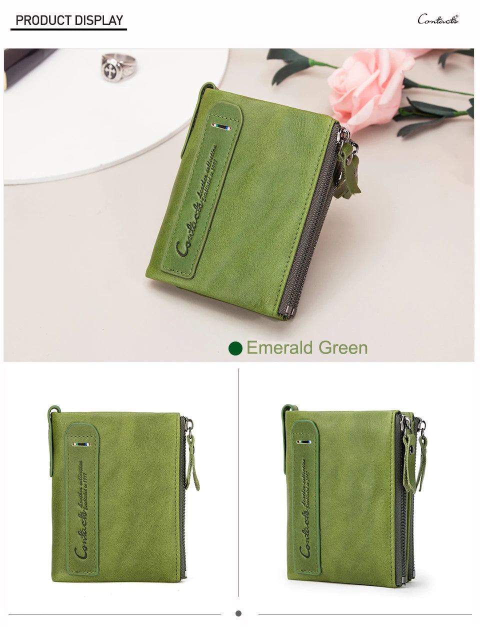 CONTACT'S Genuine Leather Short Wallet for Women — Luxury Designer Card & Coin Holder, Mini Money Clip Wallet with Free Shipping