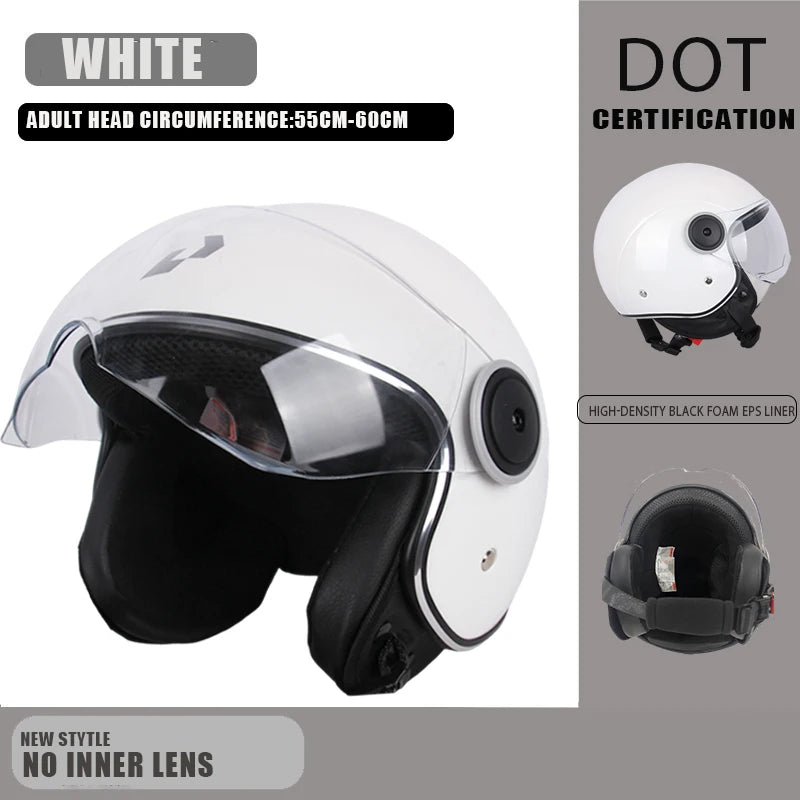 DOT Certified Vintage Open Face Motorcycle Helmet – Retro 3/4 Cruise Casco Casque Moto for Men & Women
