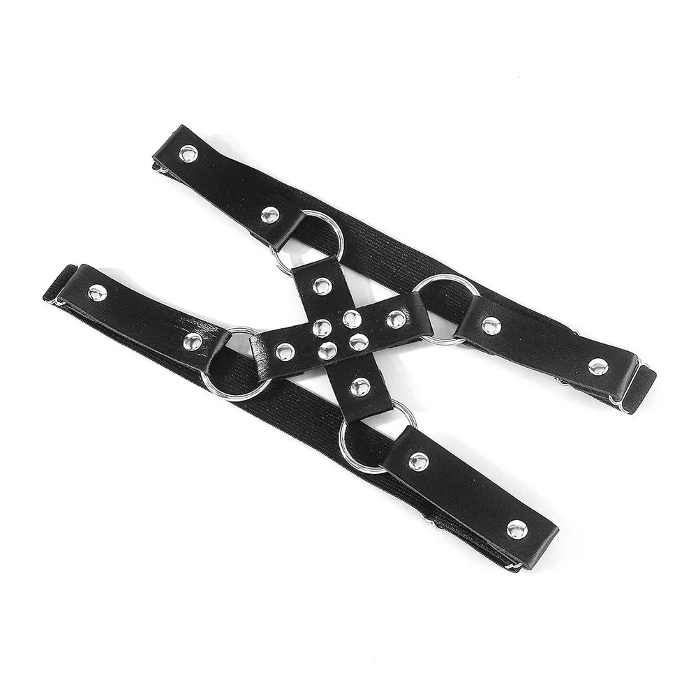 Gothic Punk X-Shape Black Leather Thigh Garter – Sexy Rock Leg Harness for Women & Girls